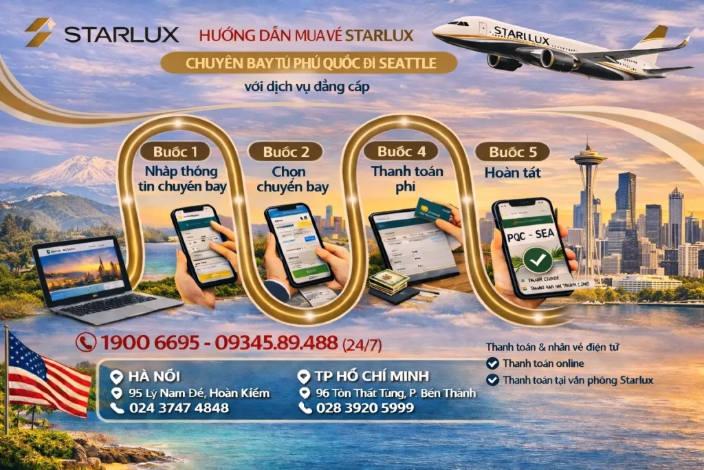 Vé máy bay Phú Quốc đi Los Seattle STARLUX Airlines