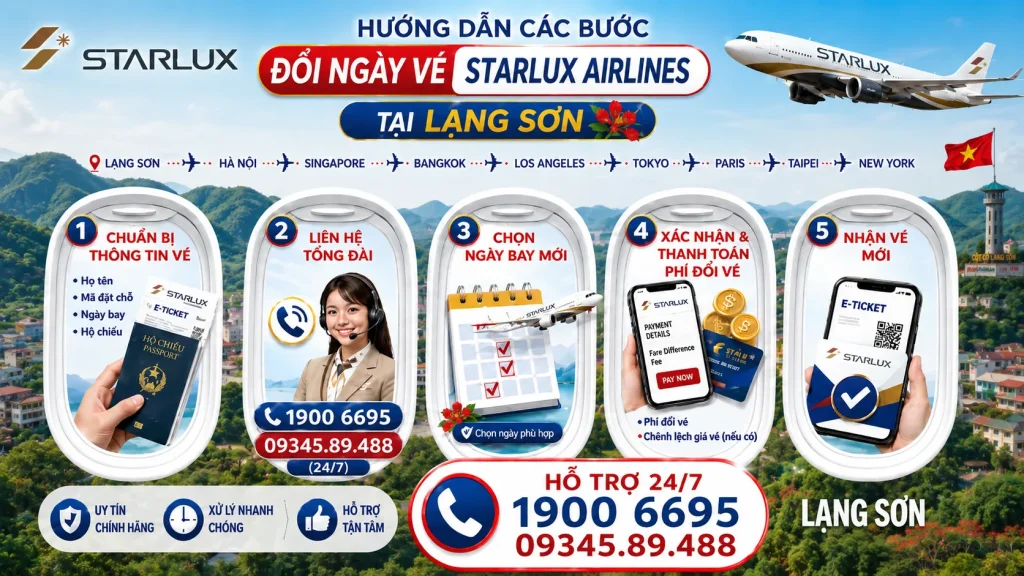 Đổi ngày vé STARLUX Airlines tại Lạng Sơn