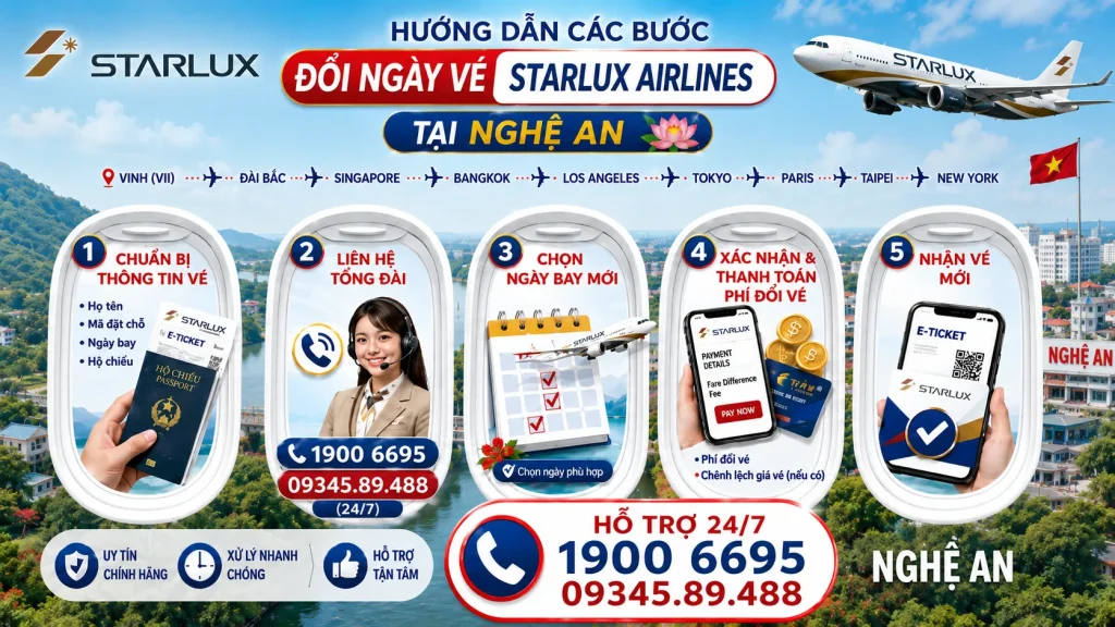Đổi ngày vé STARLUX Airlines tại Nghệ An
